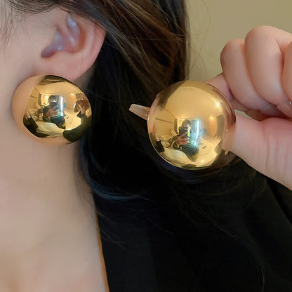 Smooth Semi-round Stud Earrings for Women Europe and America Simple Metal Cold Style Personality Exaggerated Temperament Jewelry