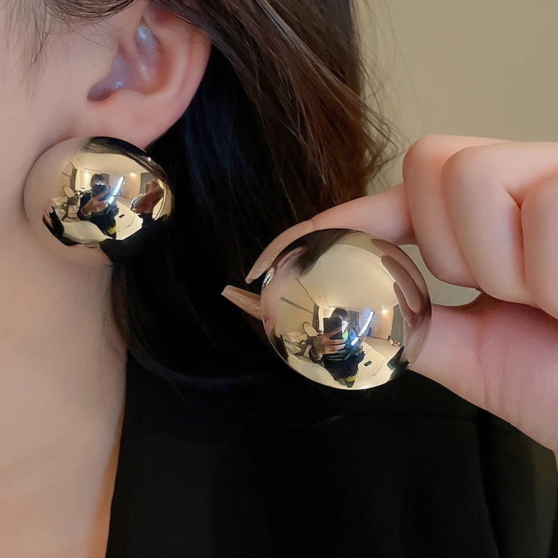 Smooth Semi-round Stud Earrings for Women Europe and America Simple Metal Cold Style Personality Exaggerated Temperament Jewelry