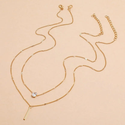 Multi-layer Five-pointed Star Heart Shape Water Drop Pendant Chain Necklace Alloy Material Glass Collarbone Chain Sexy Women New