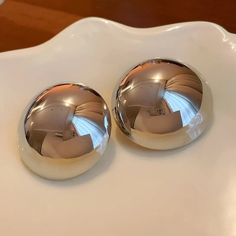 Smooth Semi-round Stud Earrings for Women Europe and America Simple Metal Cold Style Personality Exaggerated Temperament Jewelry