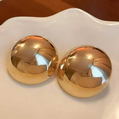 Smooth Semi-round Stud Earrings for Women Europe and America Simple Metal Cold Style Personality Exaggerated Temperament Jewelry